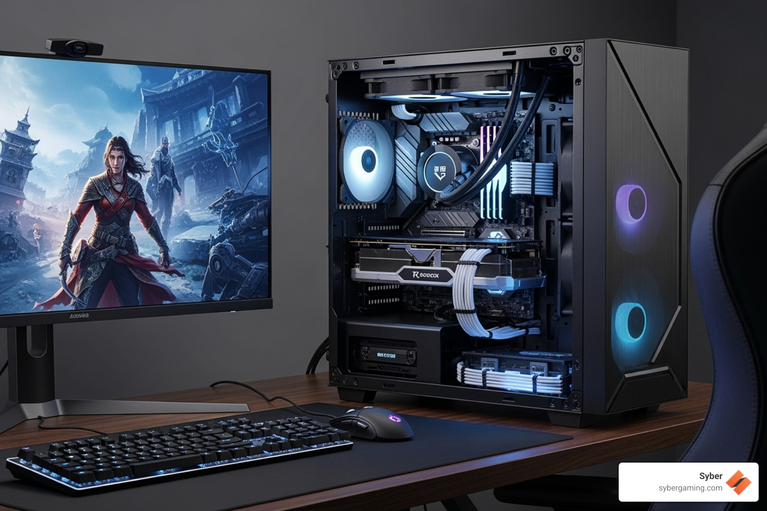 Finished Syber gaming PC with clean cable management - PC for content creation