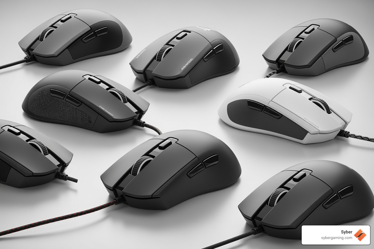 Illustrating ideal mouse shapes for claw grip, such as ambidextrous designs with a prominent hump - claw mouse grip
