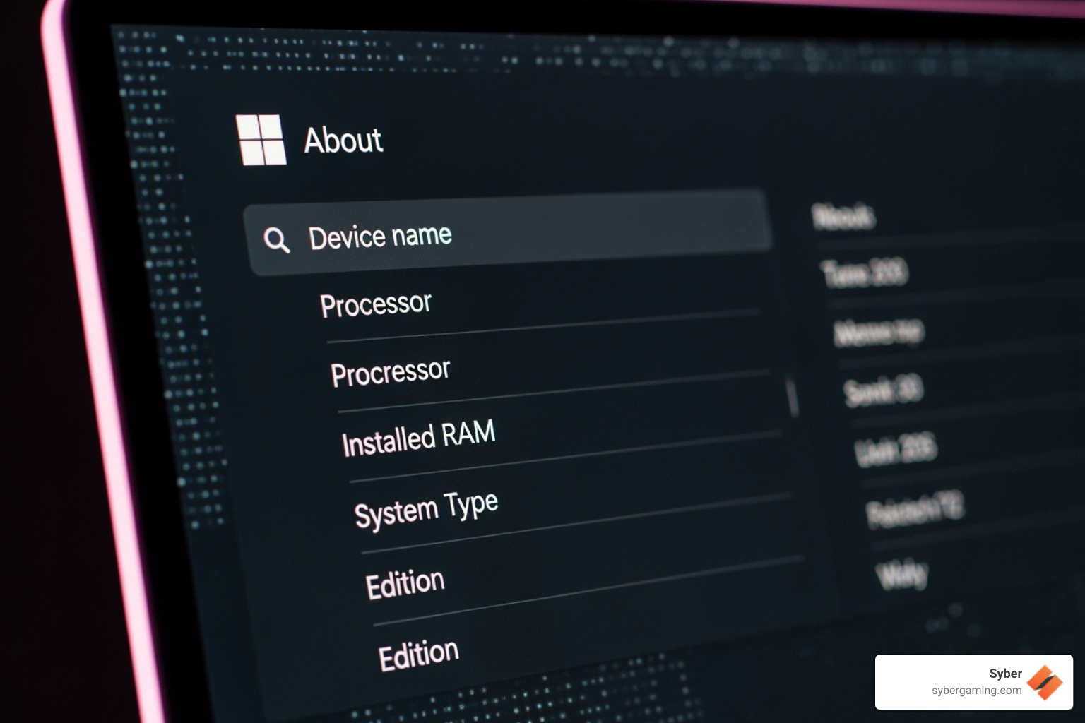 Image of the Windows 'About' screen showing specs - how to check gaming pc specs Image of the Windows 'About' screen showing specs - how to check gaming pc specs