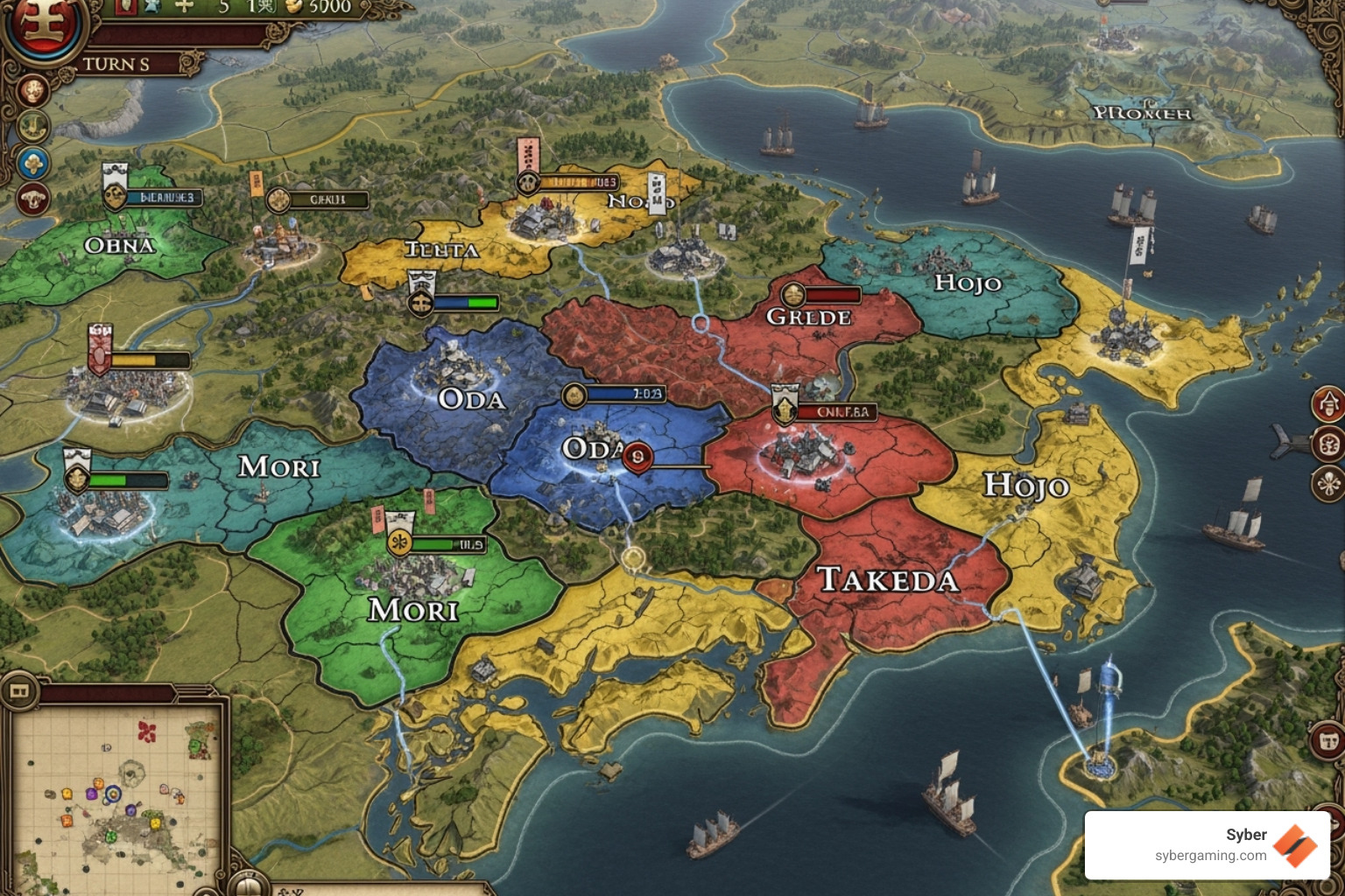 in-game campaign map showing different clan territories - total war shogun 2 system requirements