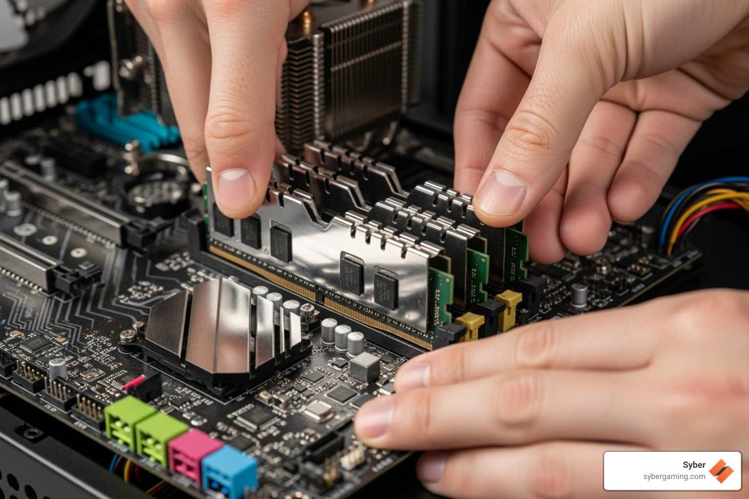 RAM sticks being installed on a motherboard - cheap streaming computer