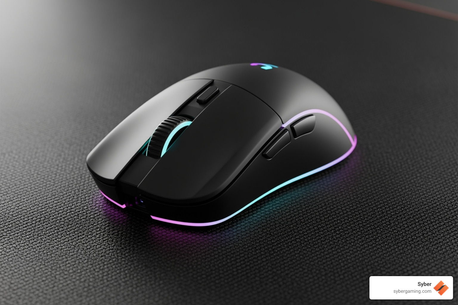 A sleek, small, ambidextrous gaming mouse on a dark mousepad, highlighting its compact design - gaming mouse for fingertip grip
