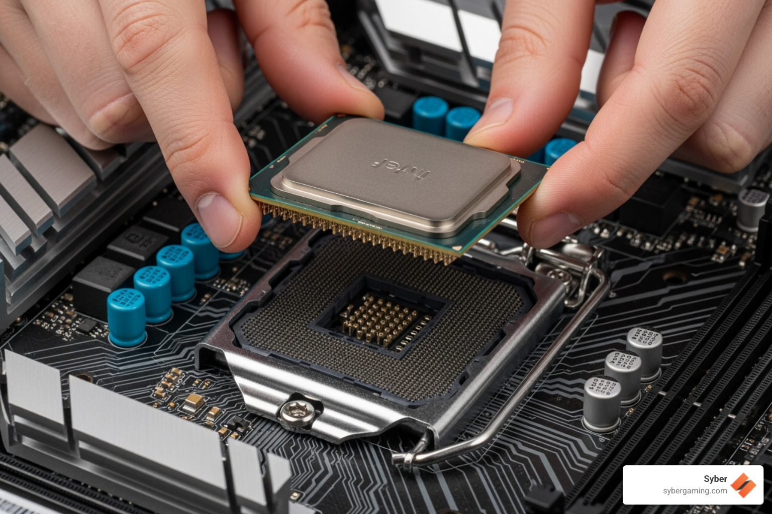 CPU being installed onto a motherboard - gaming computer specs