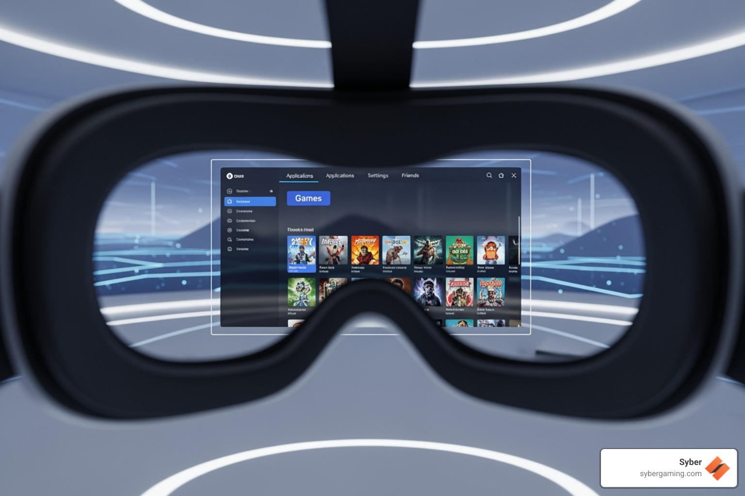 Virtual Desktop menu inside the VR headset, showing the "Games" tab - quest 2 virtual desktop setup Virtual Desktop menu inside the VR headset, showing the "Games" tab - quest 2 virtual desktop setup