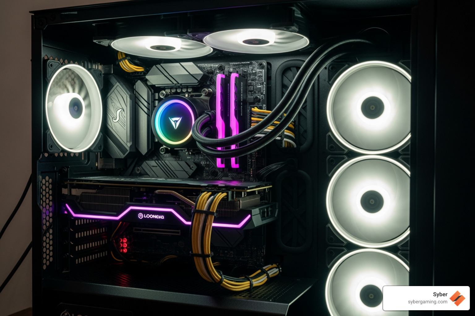 well-organized PC case interior showing good airflow - build your own gaming PC well-organized PC case interior showing good airflow - build your own gaming PC