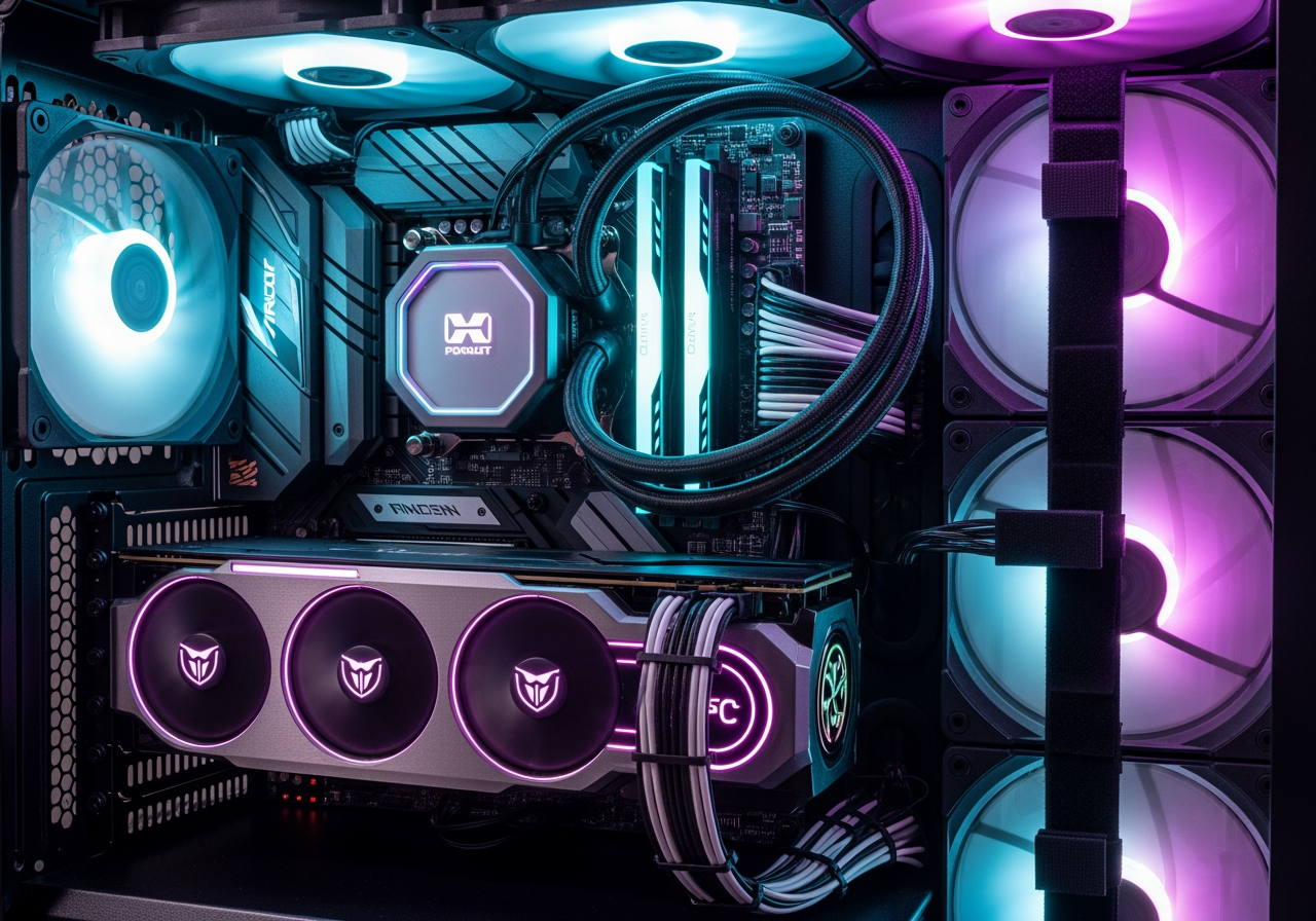 a well-managed PC interior with clean cables - build custom gaming computer a well-managed PC interior with clean cables - build custom gaming computer