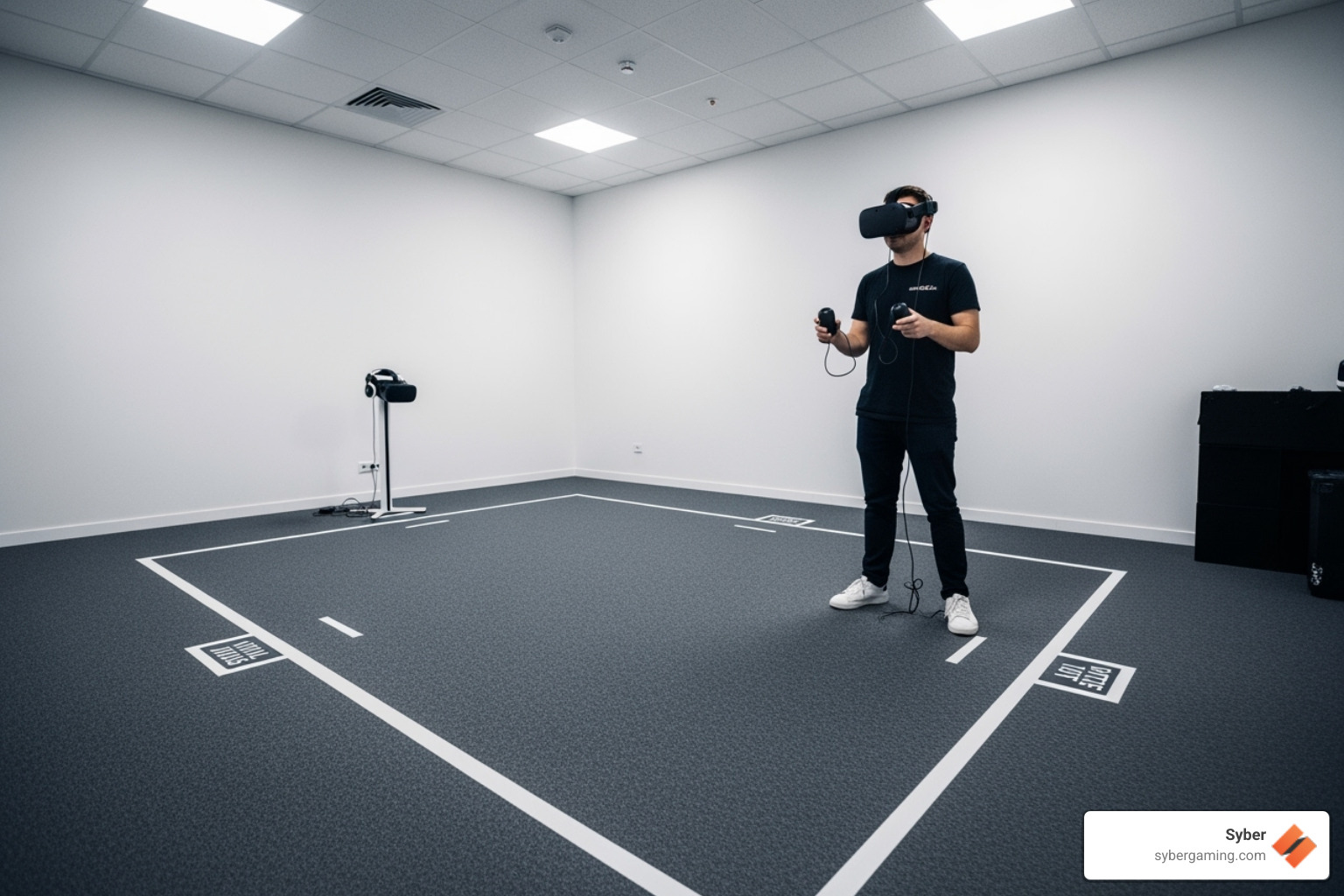clean and safe VR play area with boundaries marked - vr gaming setup clean and safe VR play area with boundaries marked - vr gaming setup