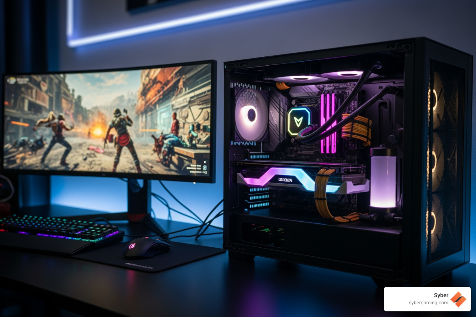 PC configurator tool on a screen showing component choices like CPU and GPU - build custom gaming PC