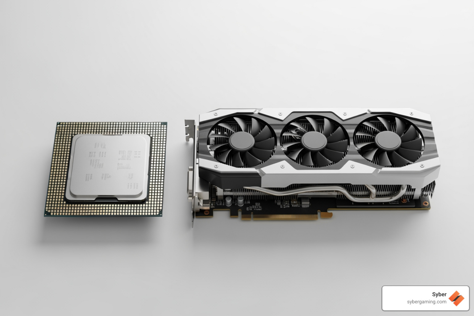 Modern processor and a graphics card on a clean background - best pc requirements for gaming
