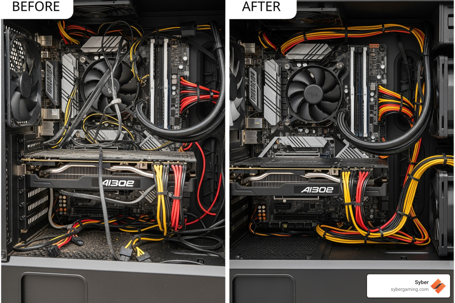 before and after cable management - quiet gaming computer