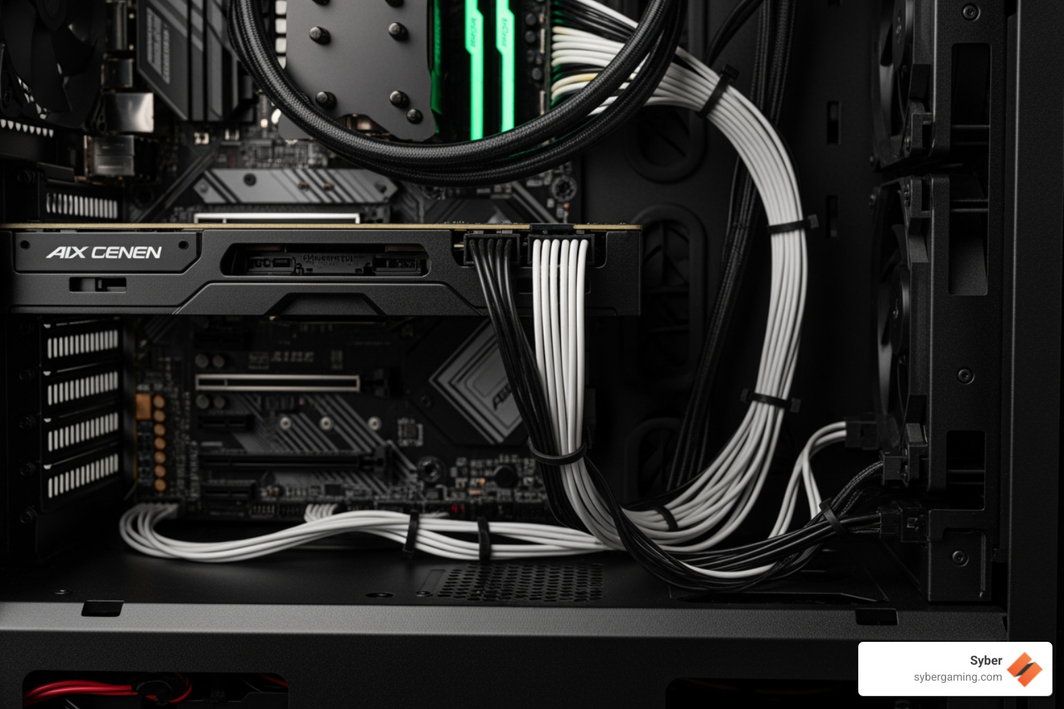 well-managed PC interior with clean cable routing behind the motherboard tray - Best glass PC case