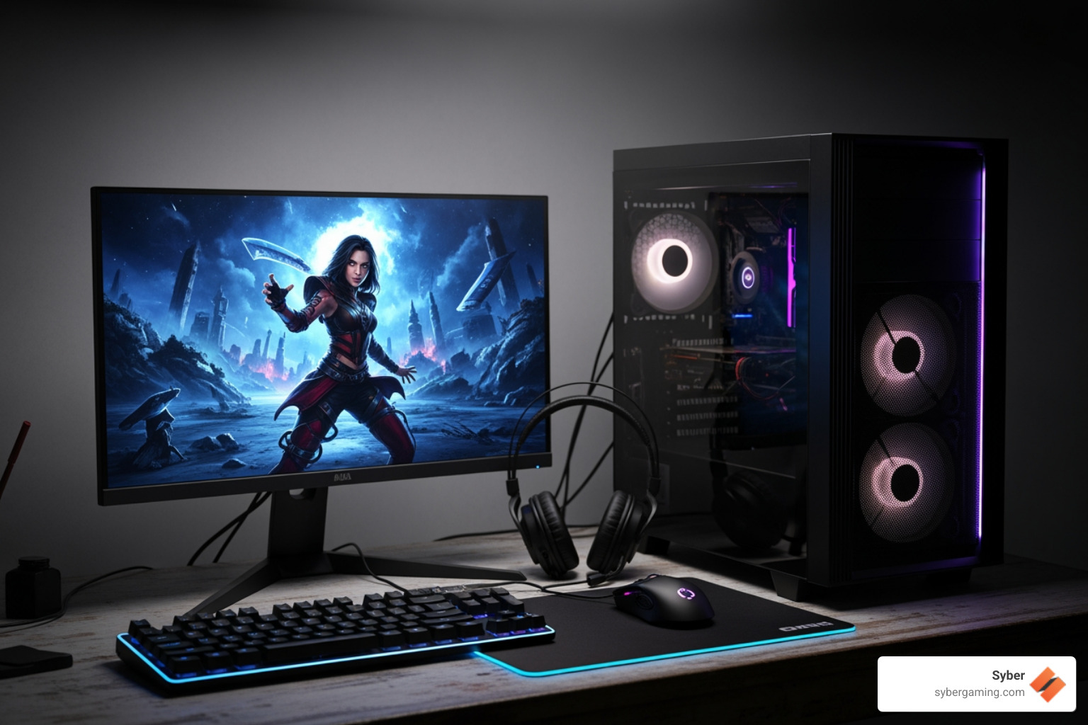 split-screen showing a game at 1080p medium settings vs 1440p ultra settings - bargain gaming pc