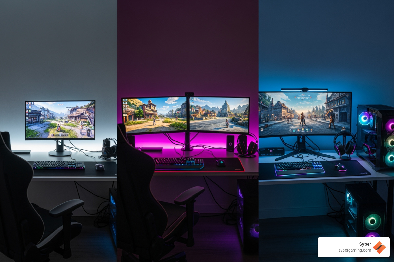 three different gaming setups representing budget, mid-range, and high-end tiers - best gaming pc bundle three different gaming setups representing budget, mid-range, and high-end tiers - best gaming pc bundle