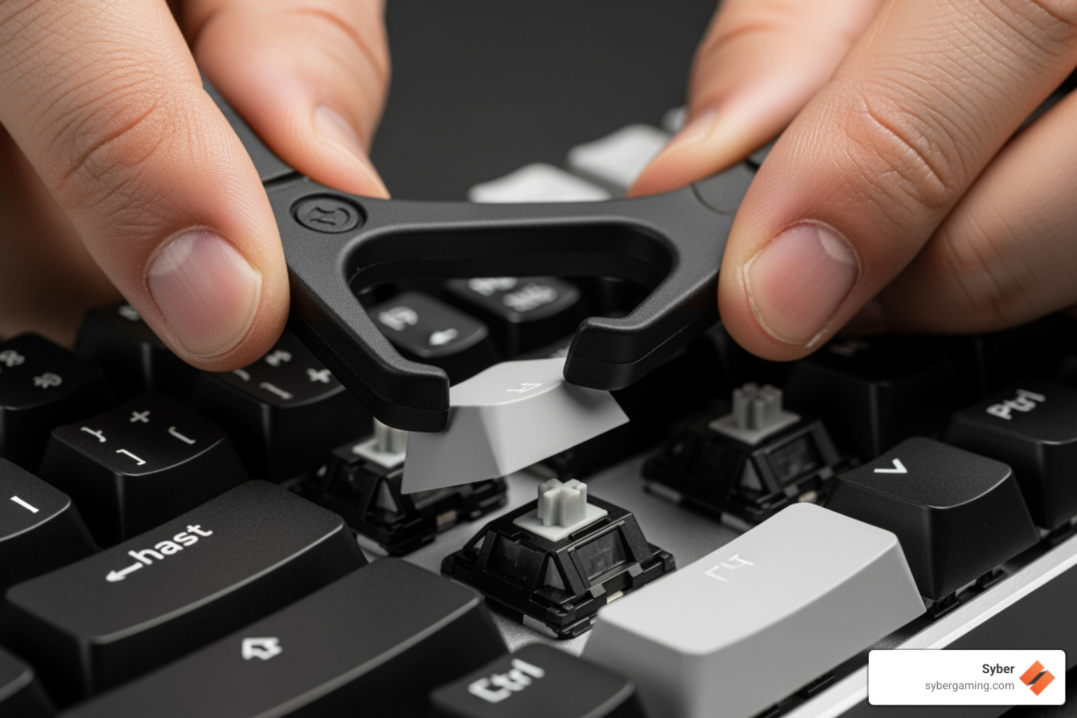 user swapping out keycap on hot-swappable low profile mechanical keyboard - Low profile mechanical keyboards user swapping out keycap on hot-swappable low profile mechanical keyboard - Low profile mechanical keyboards