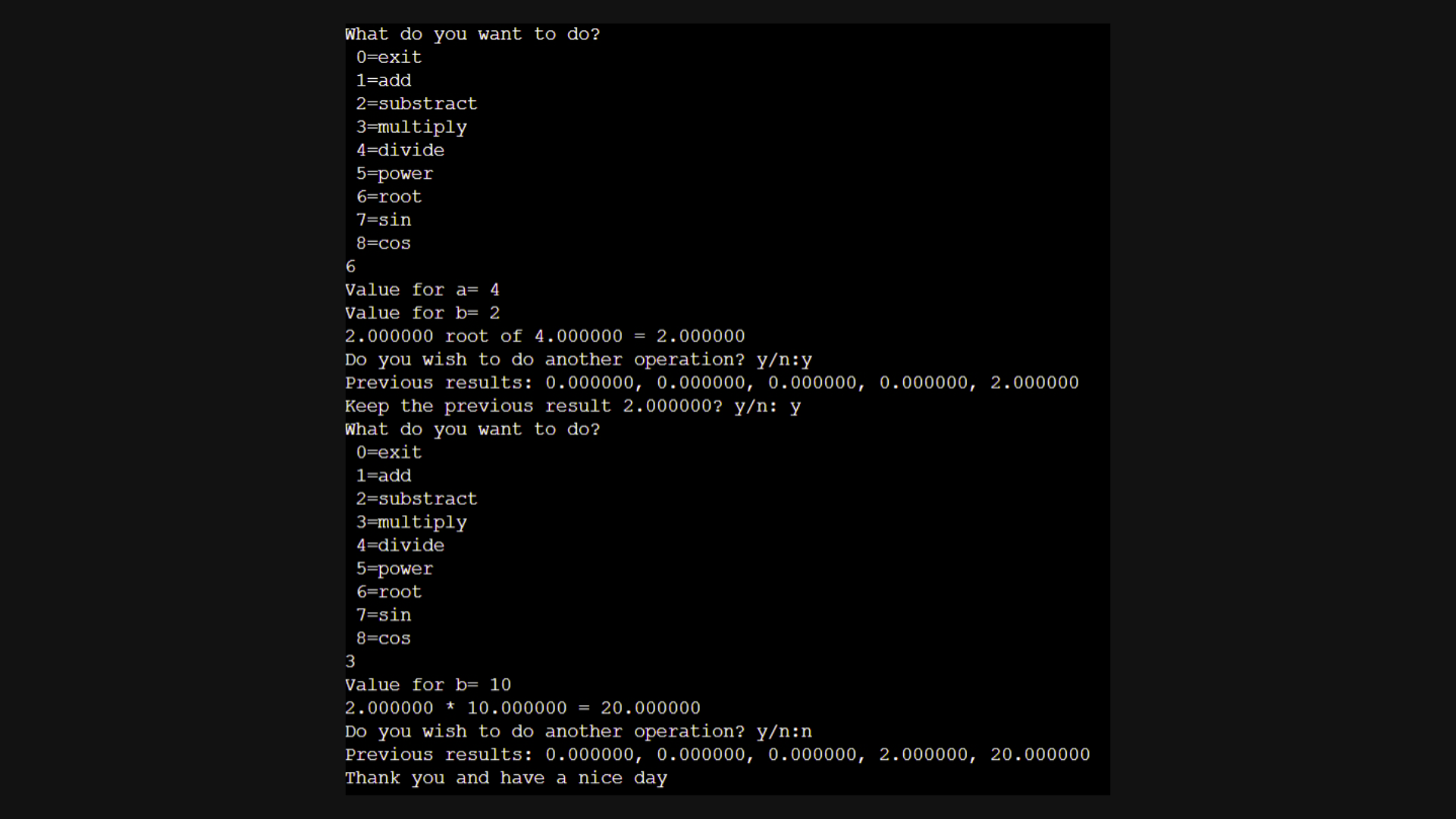 Console Calculator in C