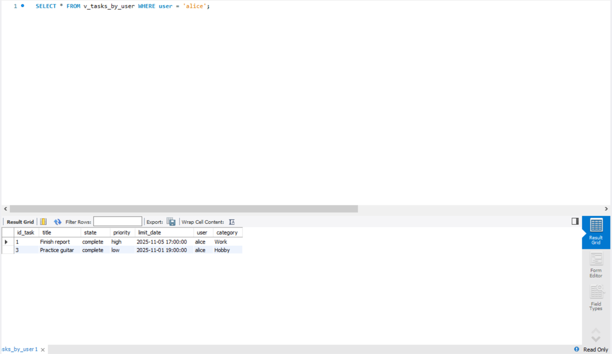 MySQL custom view