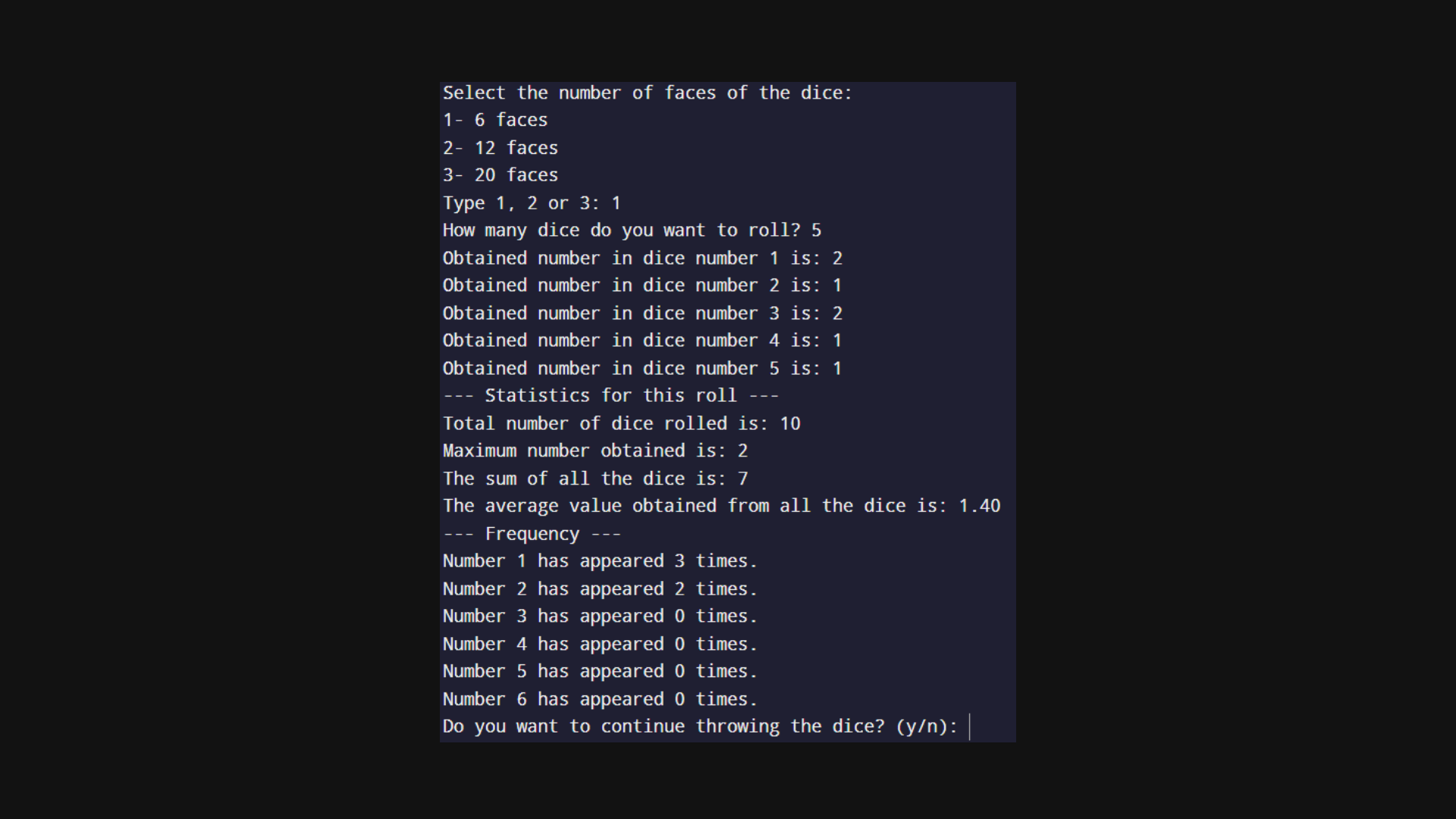 Dice Simulator in C