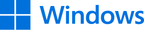 Microsoft Windows logo with four blue window panes and the word Windows in blue text.