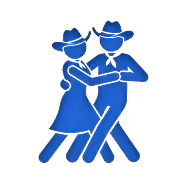 Illustration of two people in cowboy hats dancing.