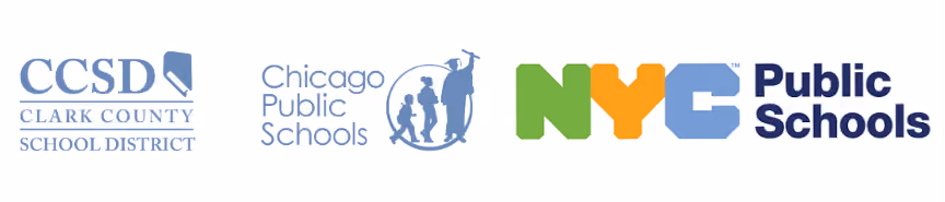Logos of Clark County School District, Chicago Public Schools, and NYC Public Schools.