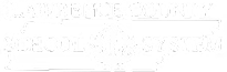 Lawrence County School System emblem with stylized text and a circular graphic in the center.