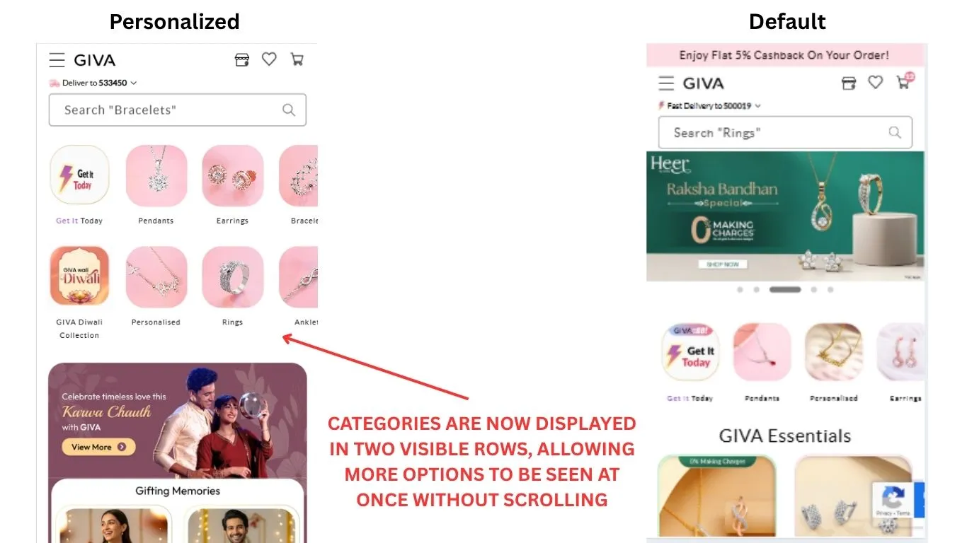 Categories are now displayed in two visible rows
