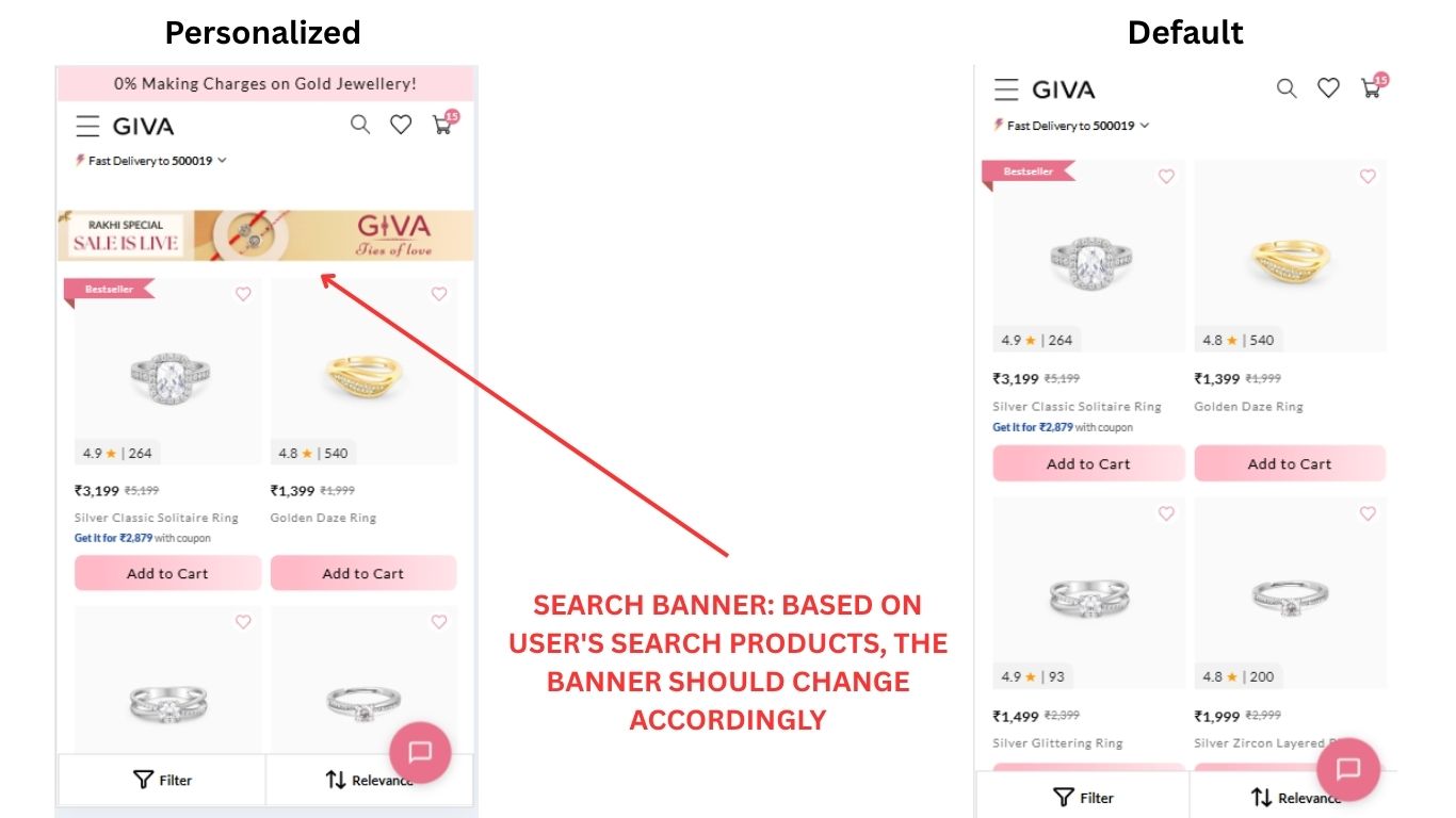 Search Banner: Based on user's search products