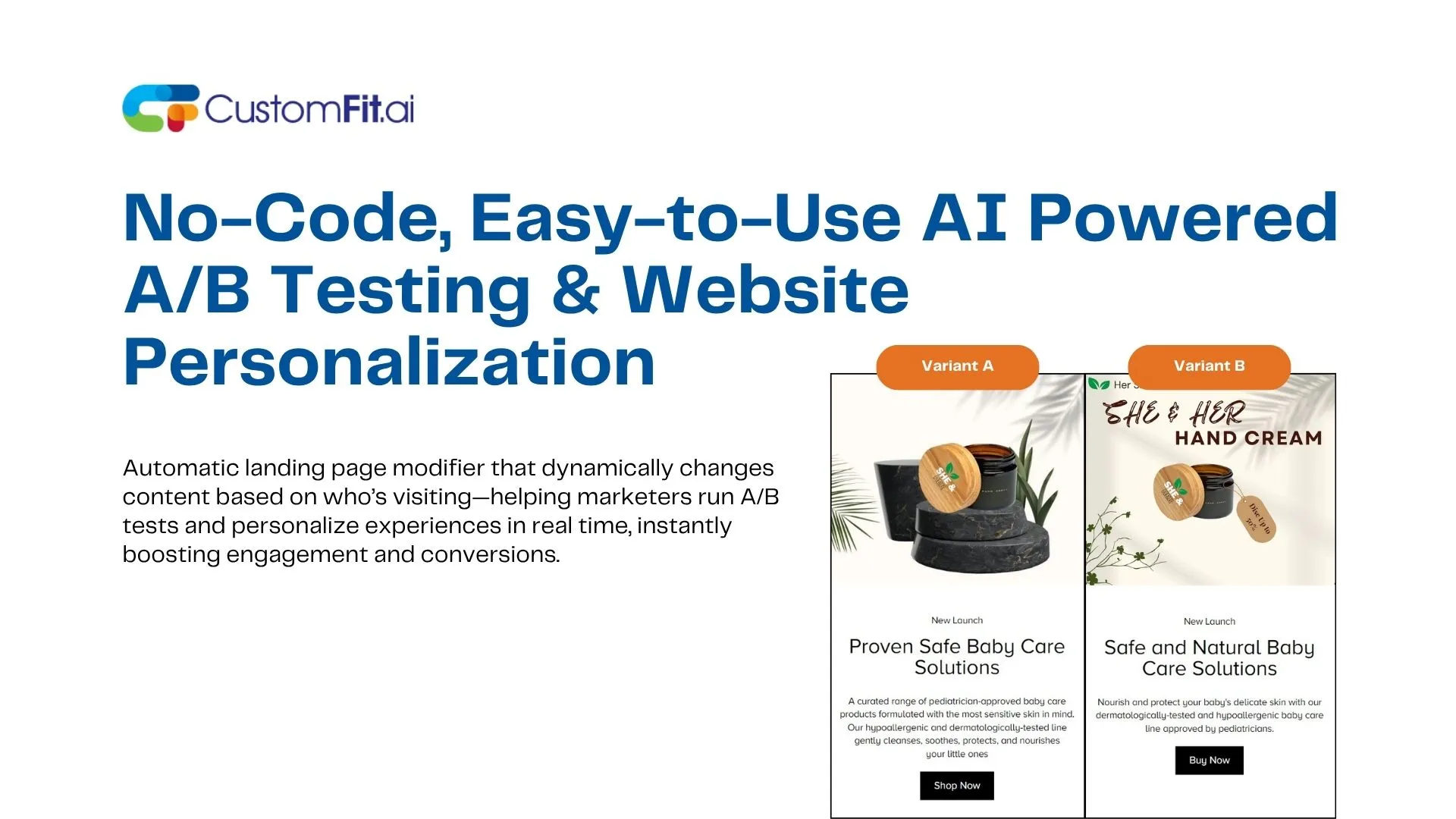 customfit no code easy to use ab testing website personalization