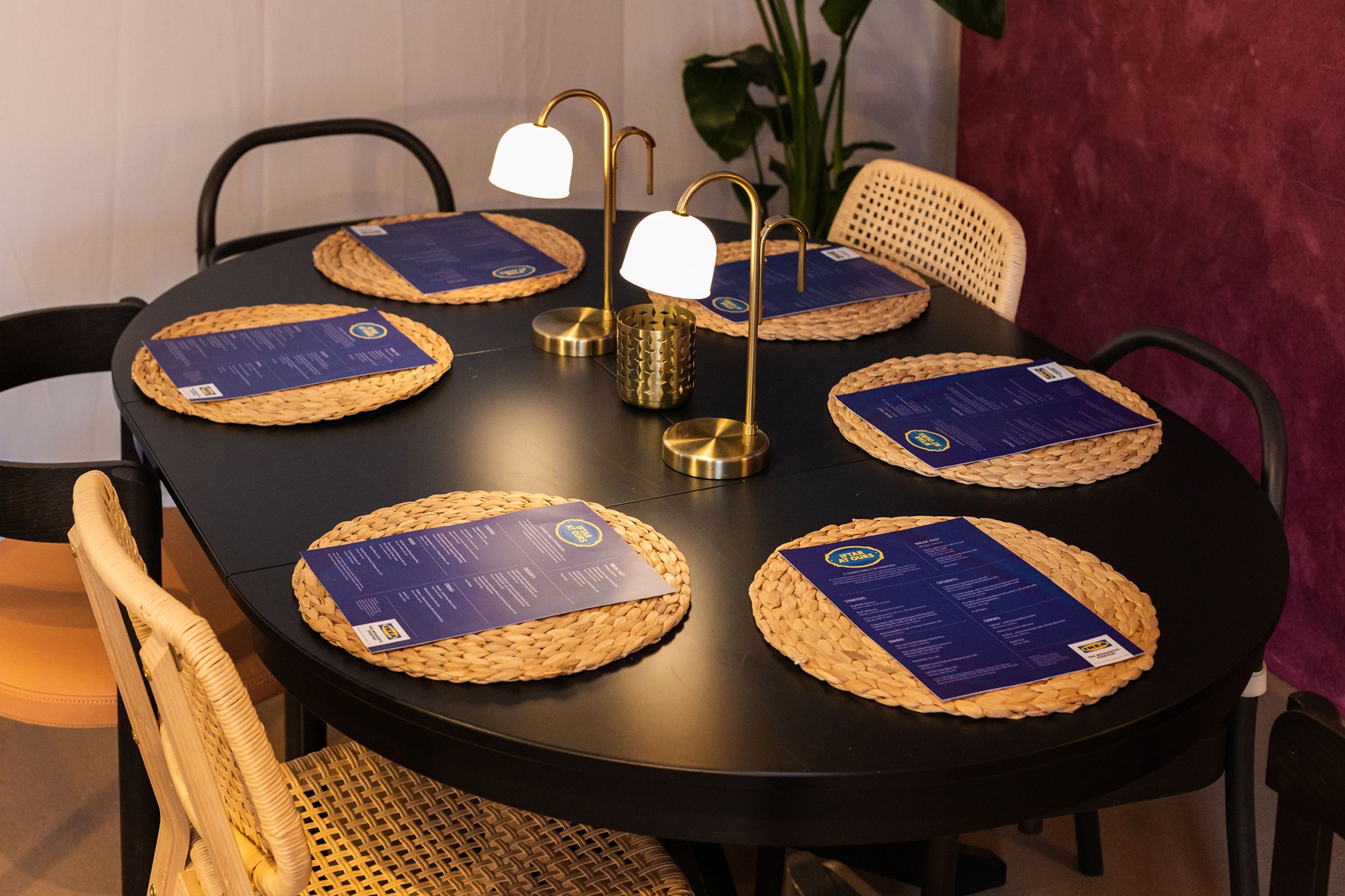 Dining table set up with food menus in the Iftar at Ours brand activation by Bearded Kitten for IKEA and Mother