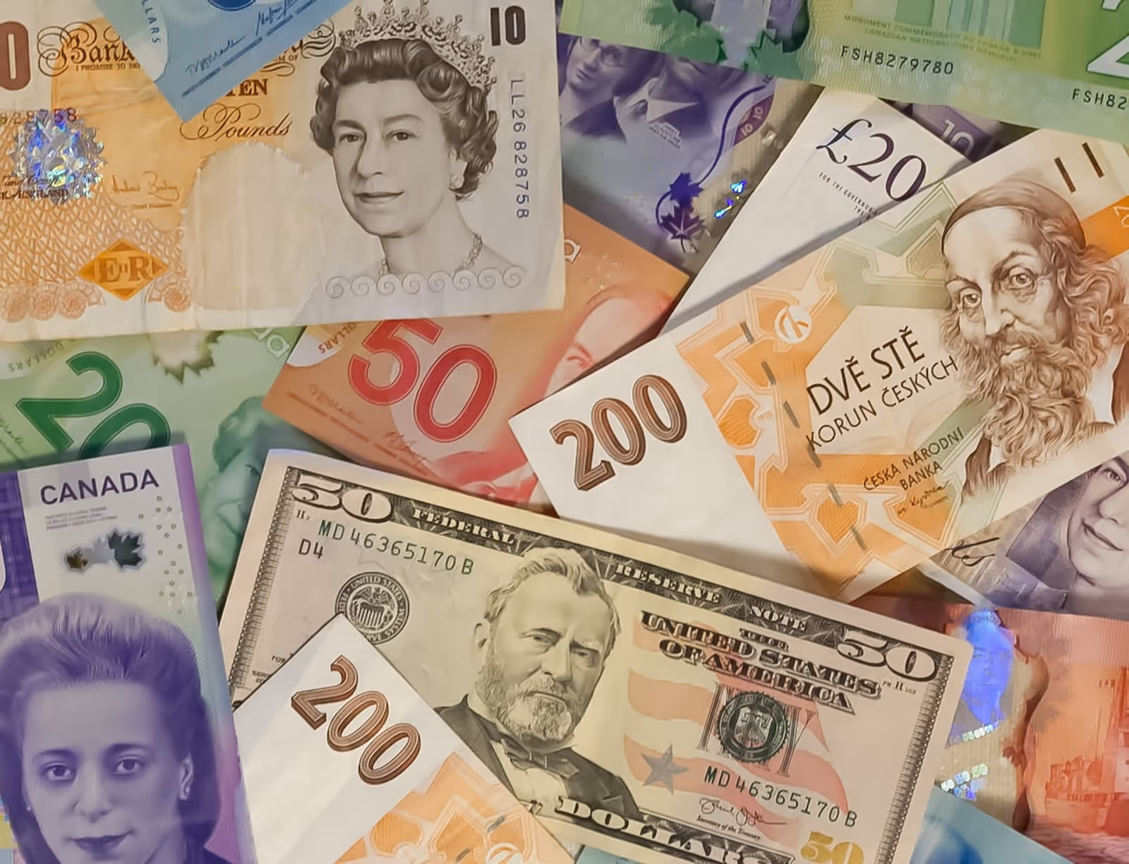 Bank notes from different currencies