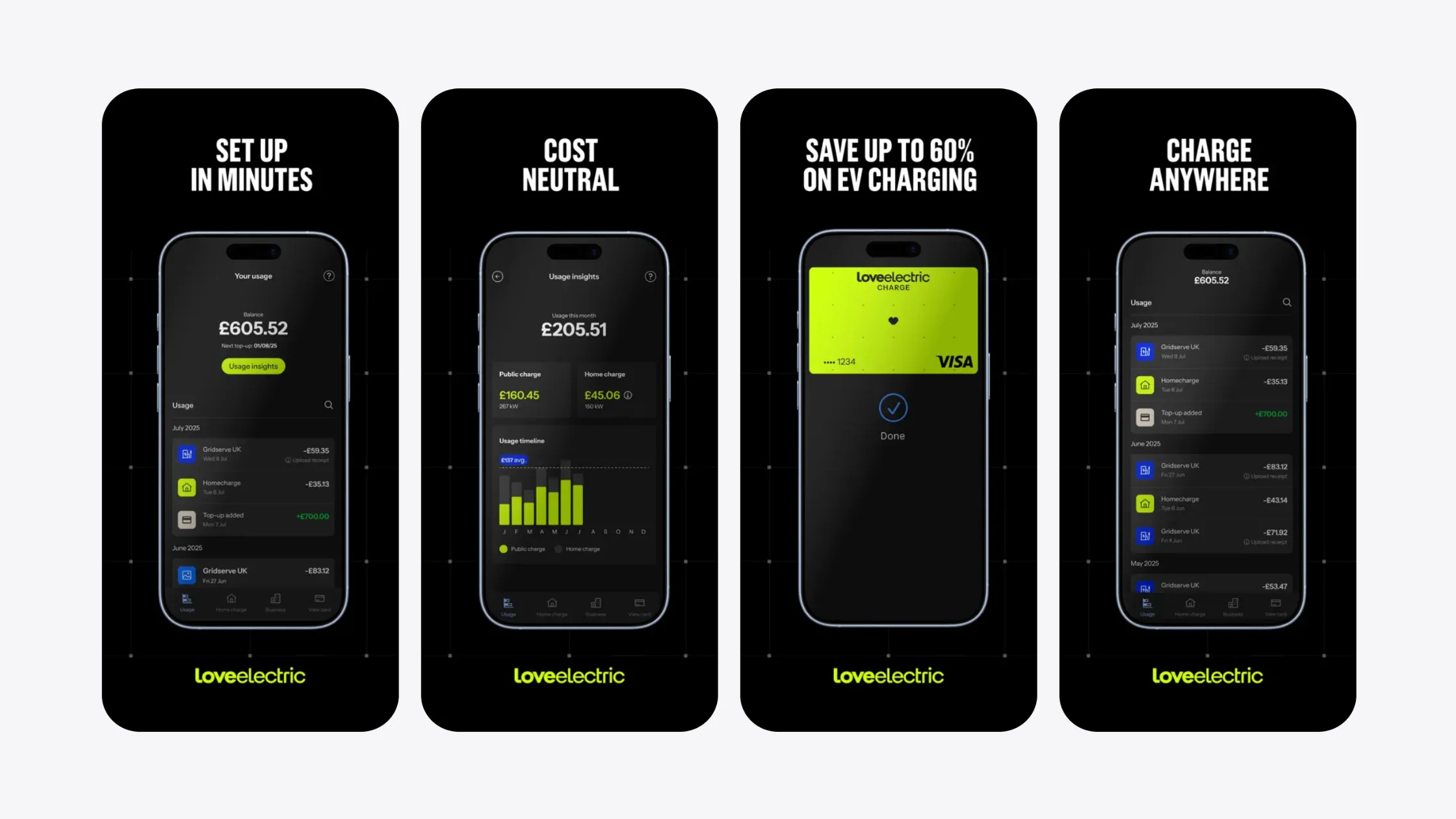 loveelectric Charge app interface