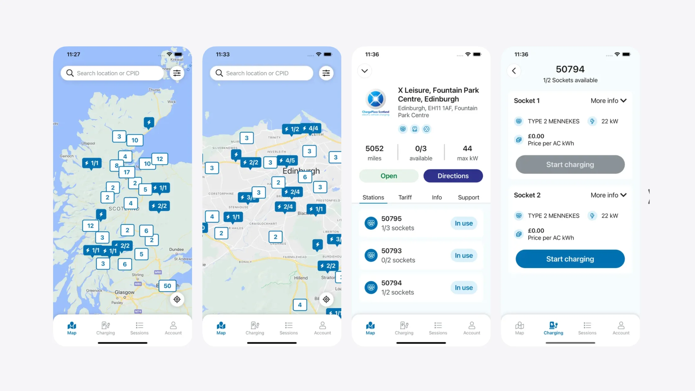 ChargePlace Scotland app interface
