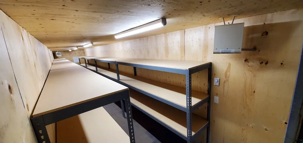 Industrial storage inside converted shipping container