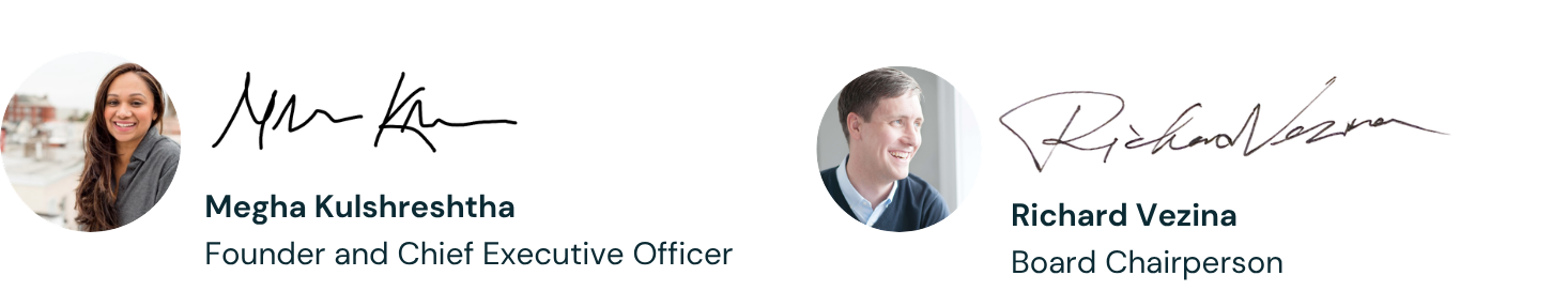 Megha Kulshreshtha - Founder and Chief Executive Officer. Richard Vezina - Board Chairperson