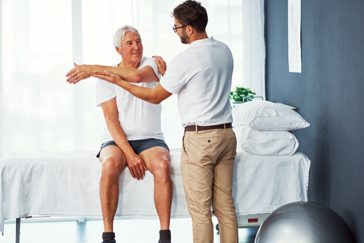 Mind-body connection in therapy during shoulder mobility session