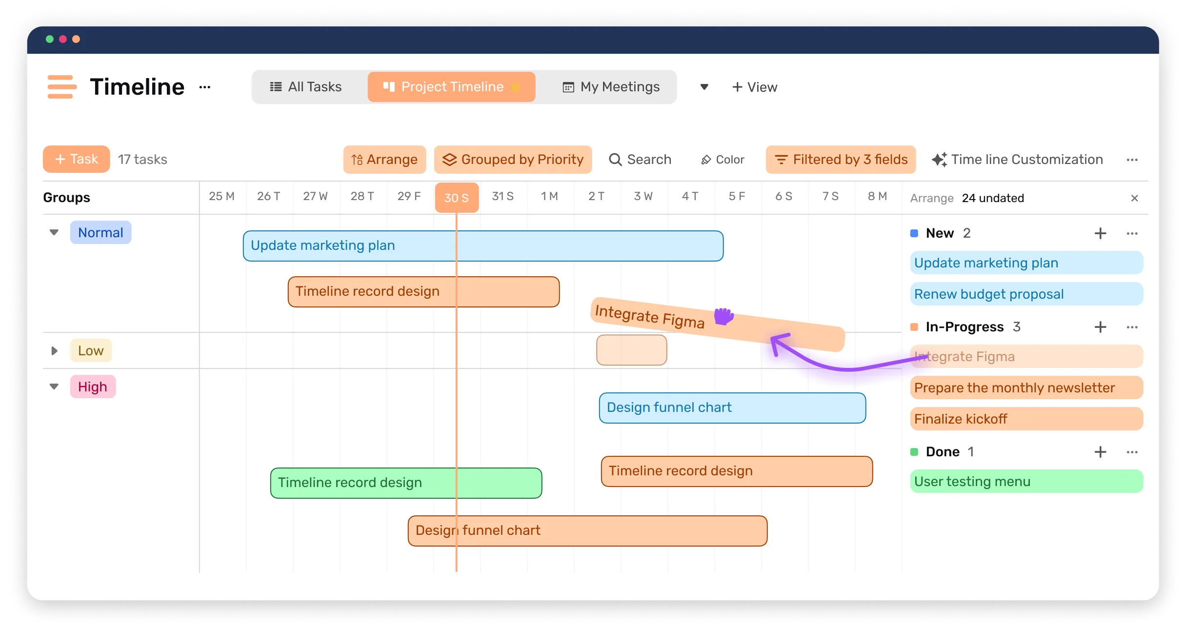 Timeline view in Workiom product