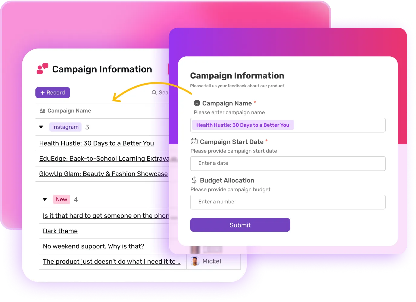 Form submission right into your custom data
