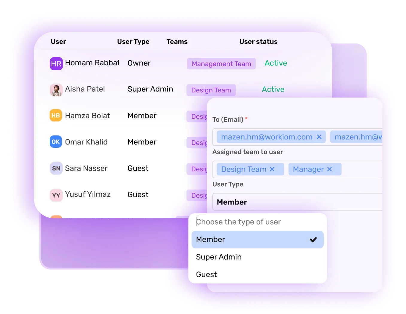 User types in Workiom