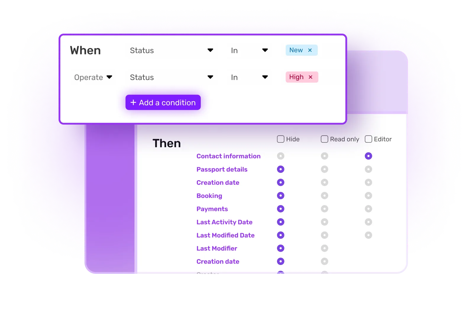Conditional permission setup in Workiom