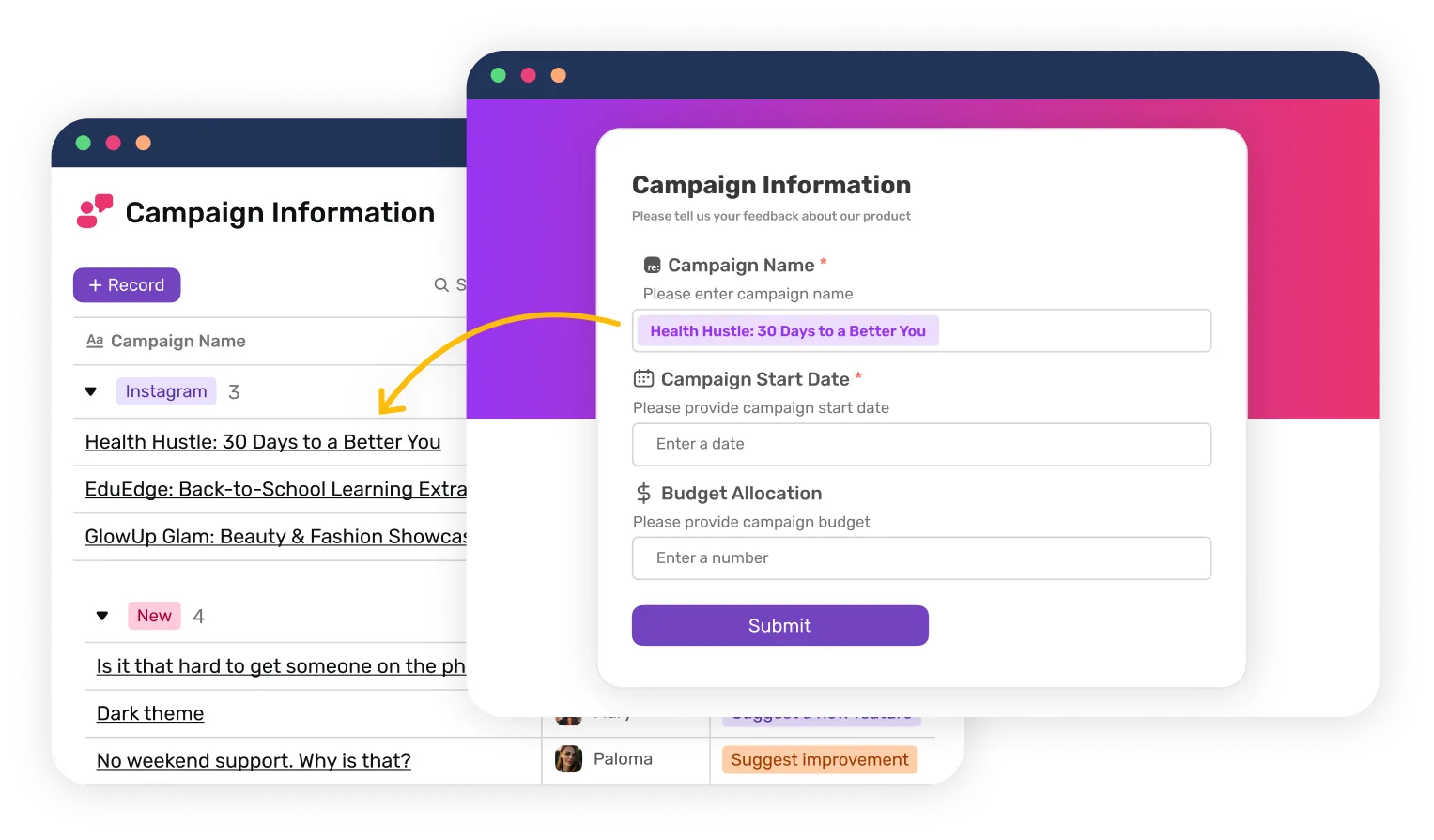 Data filled from forms to your lists UI