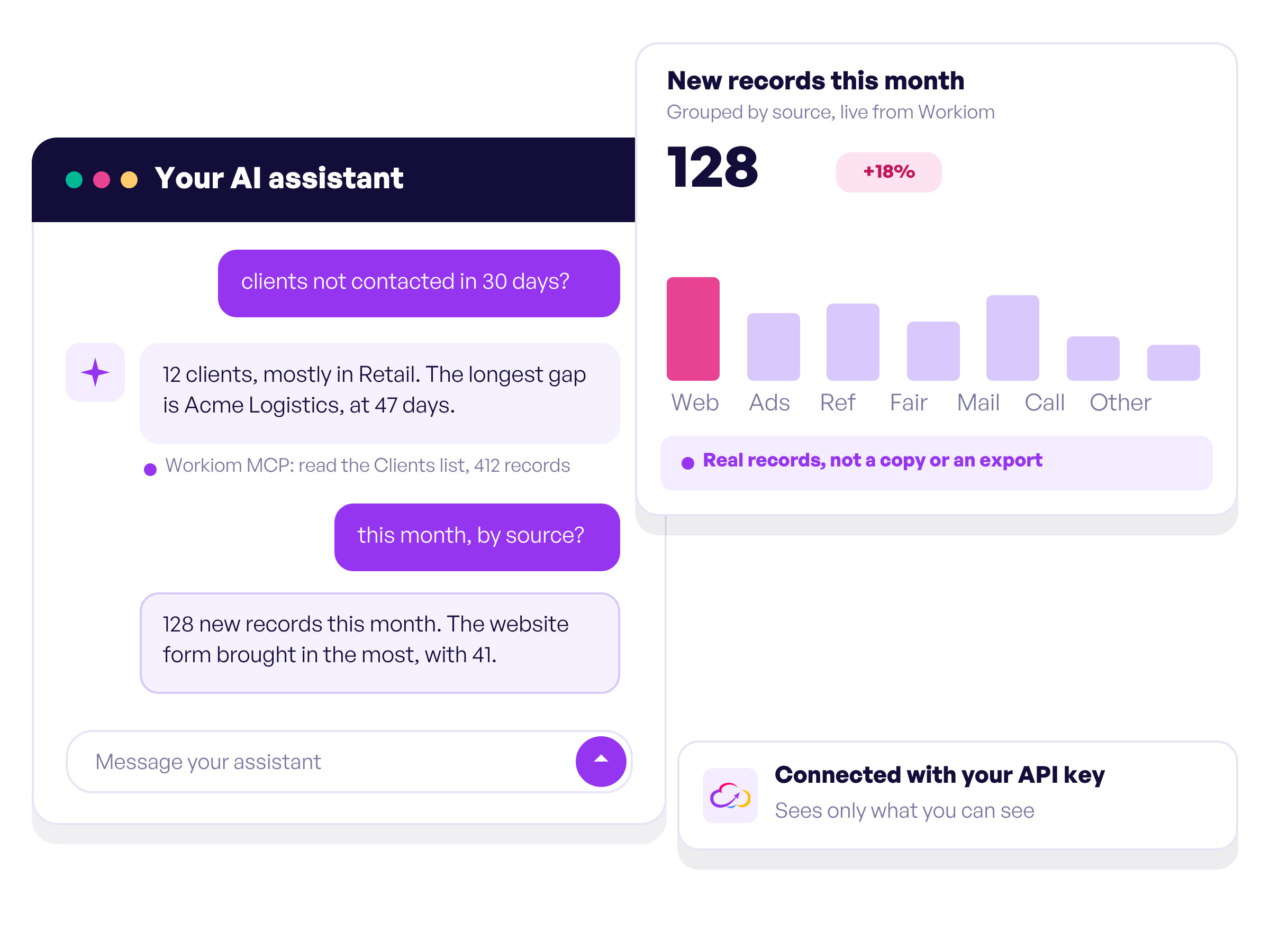 An AI assistant answering questions from live Workiom data through Workiom MCP