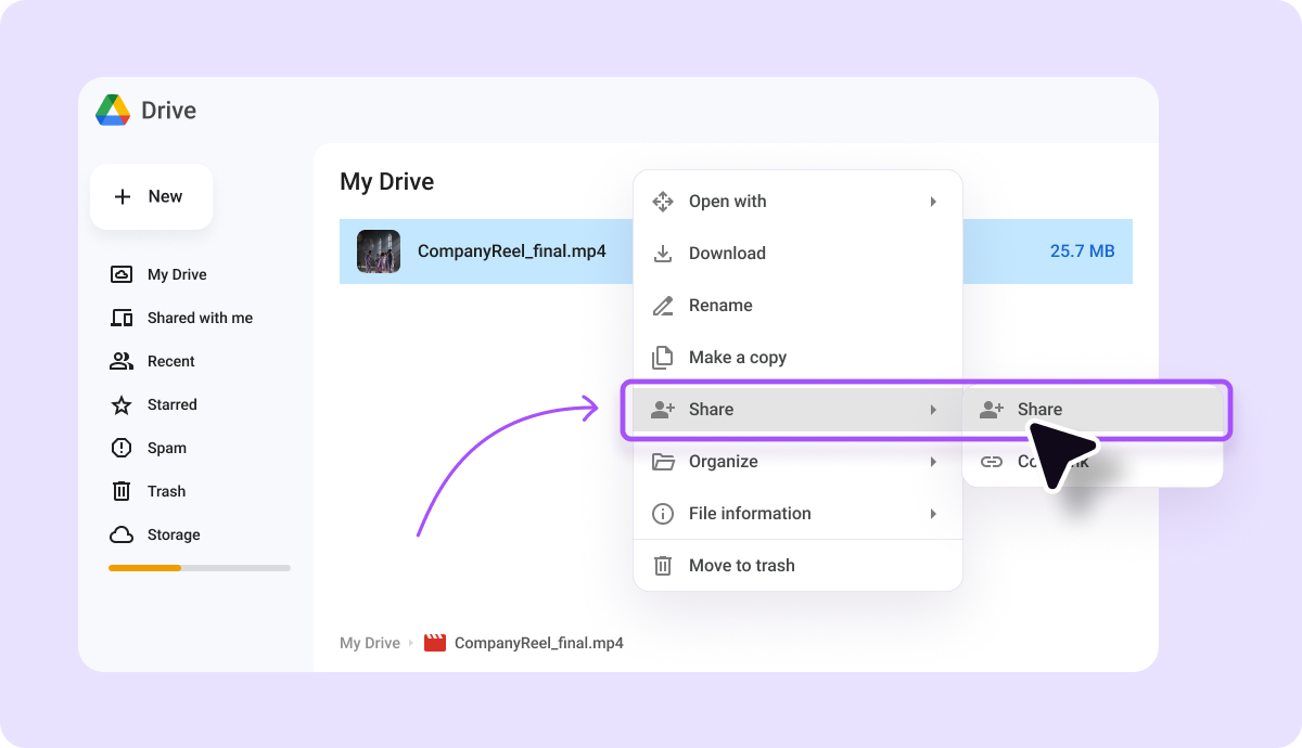 A screenshot of the file-sharing process with Google Drive