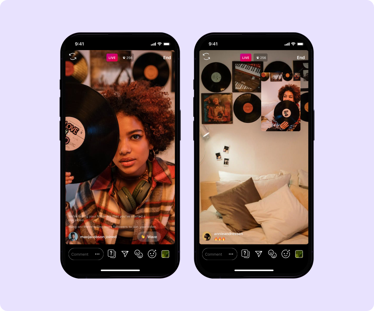 Screenshots of ‘add multimedia’ function on Instagram Live