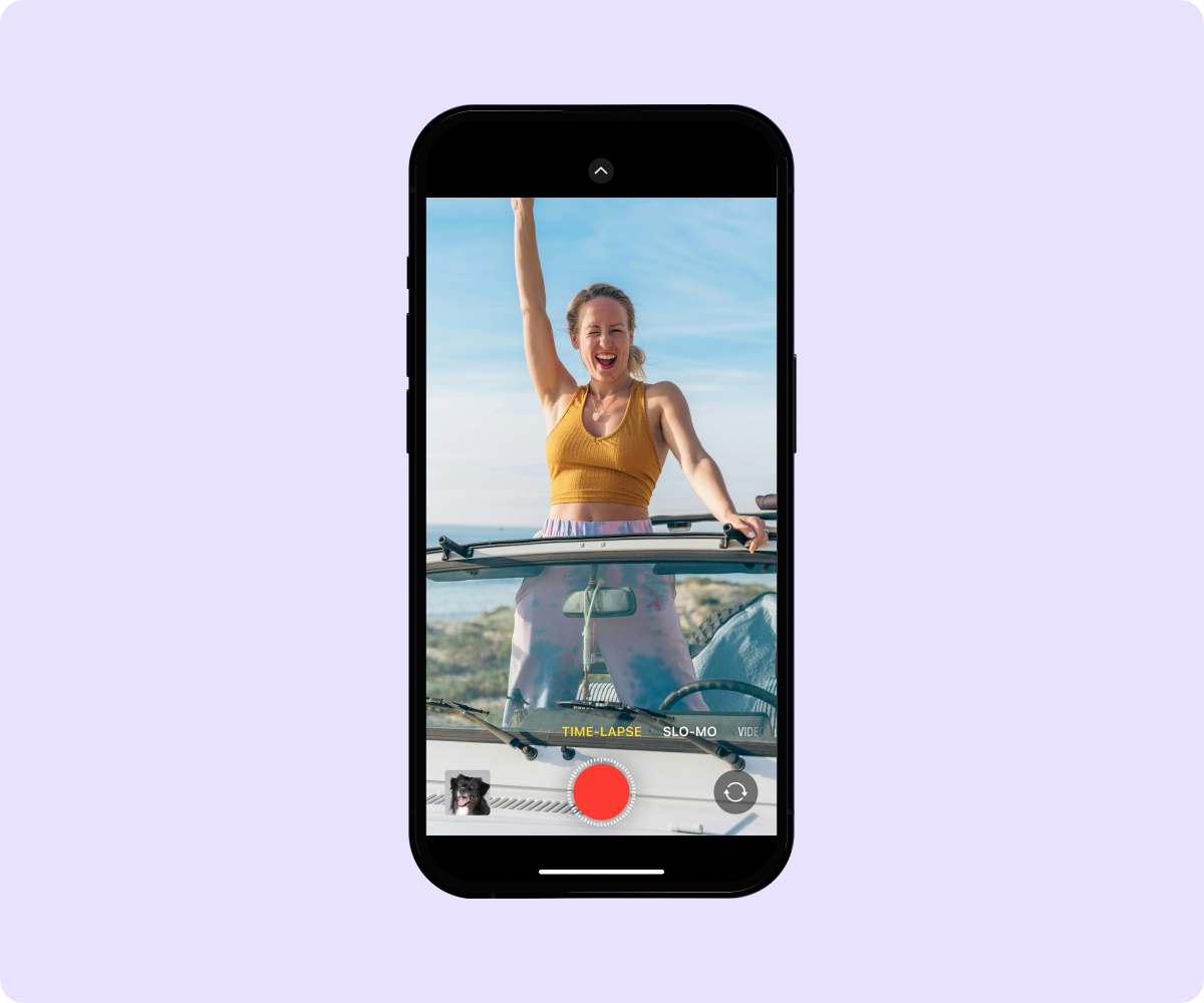 iPhone with the camera open on the time-lapse setting