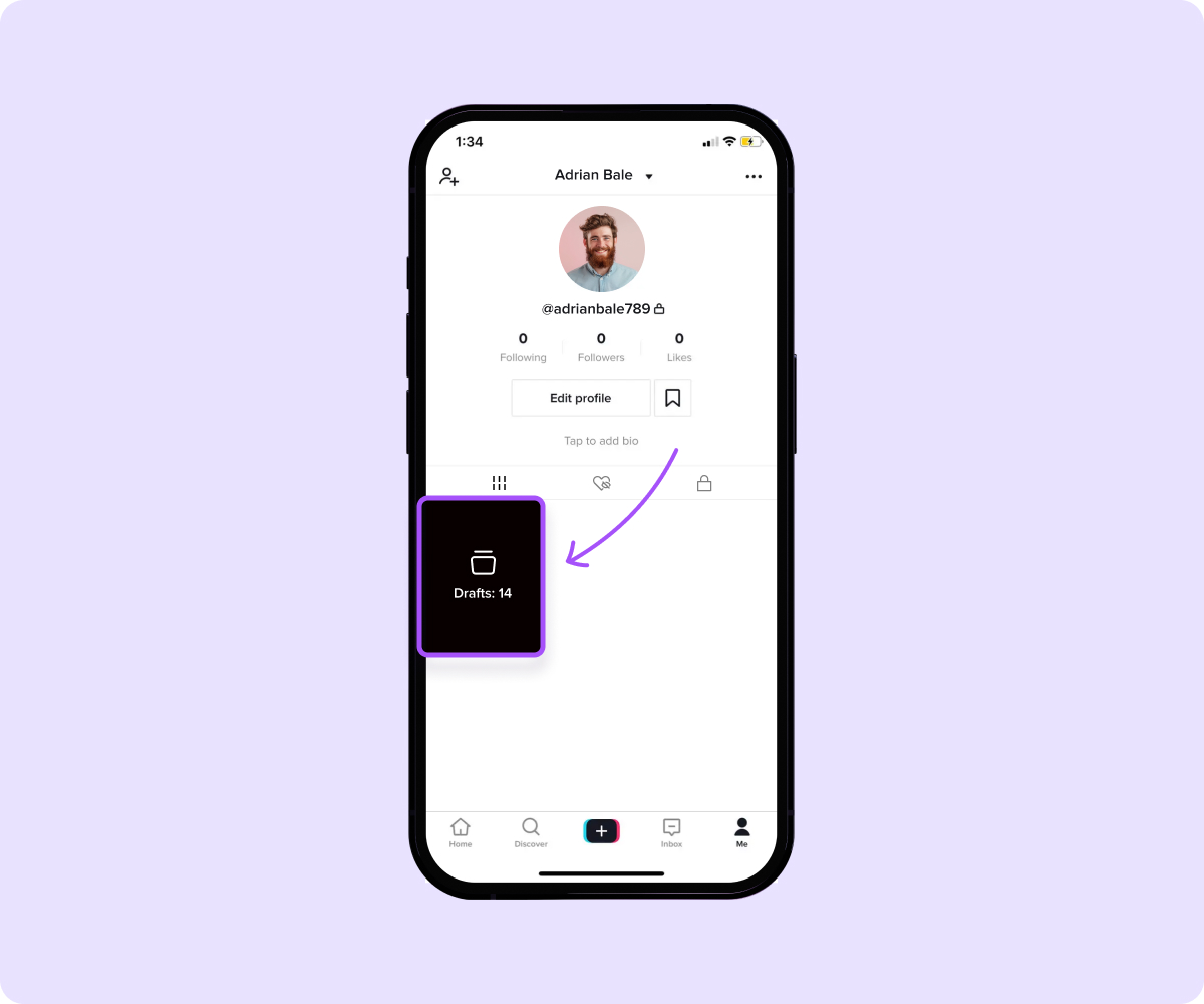 Screenshot of the drafts folder on TikTok