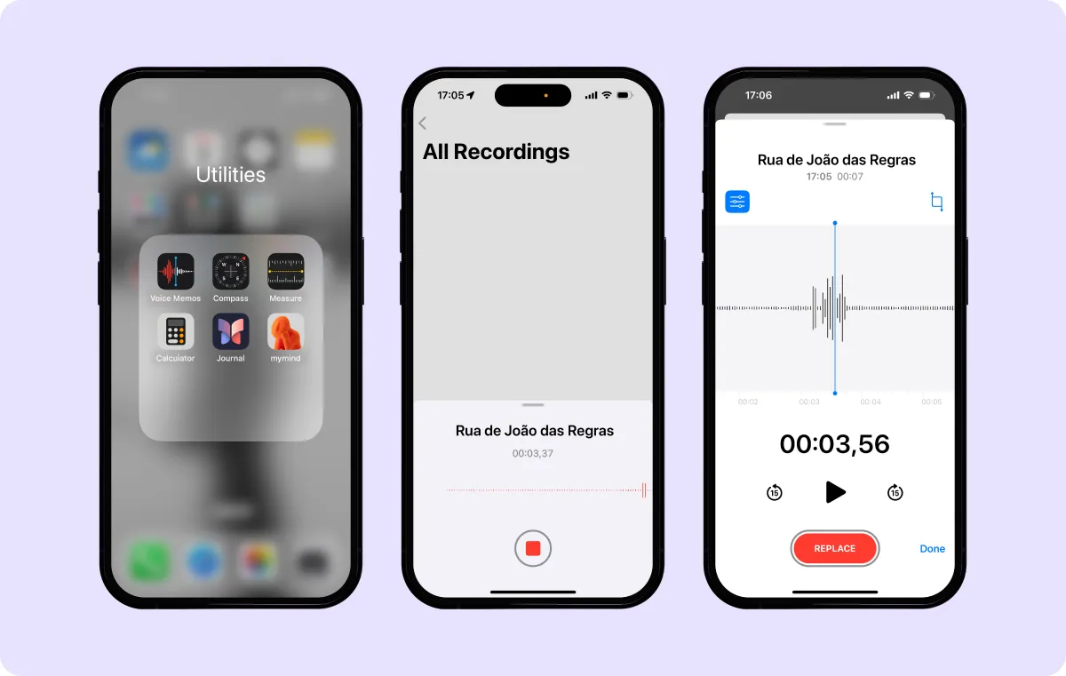 Graphic design with the steps to record audio with Voice Memos on iPhone