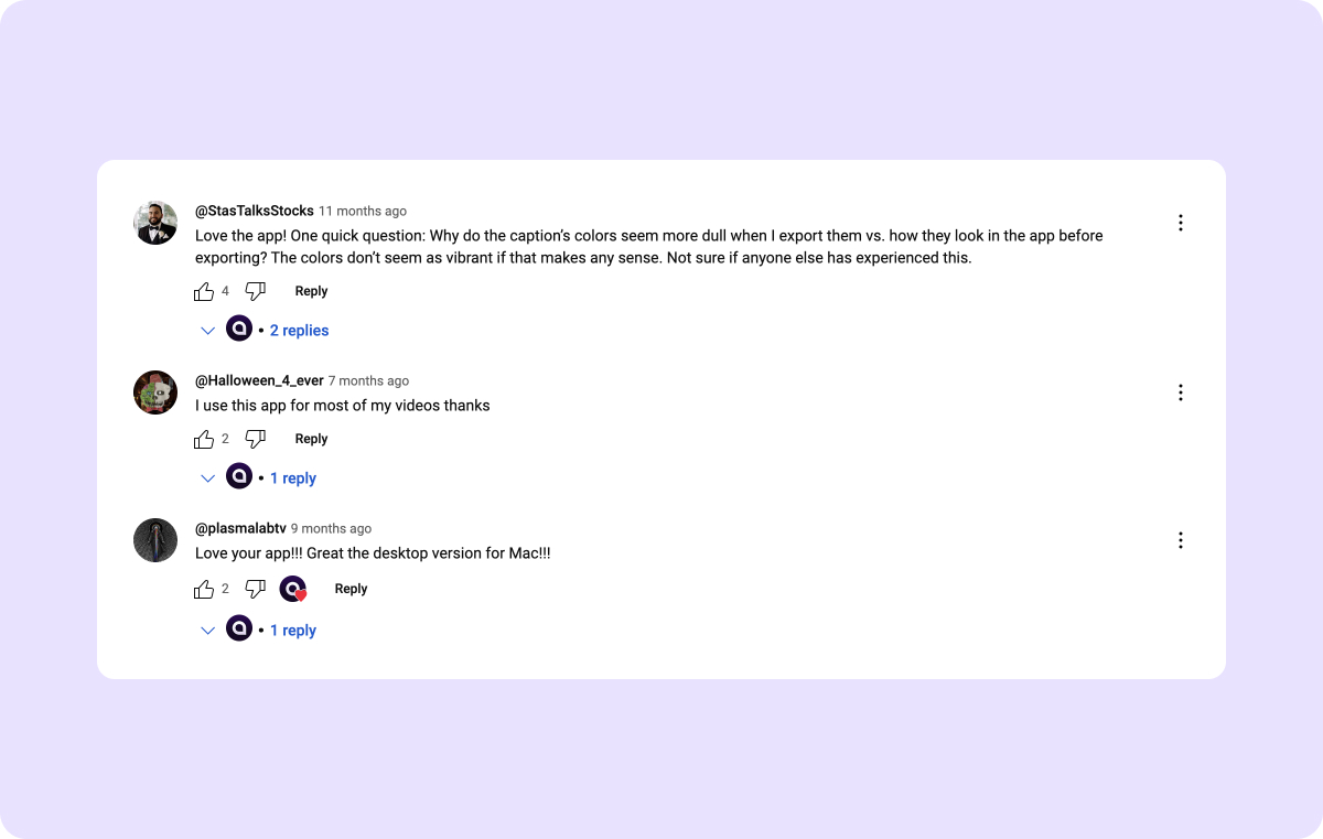 Screenshot of YouTube comments interface.