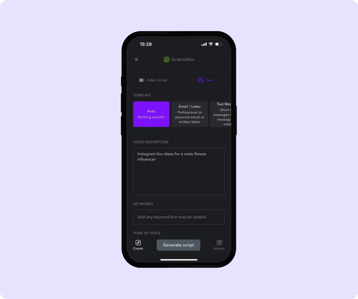 Screenshot of Captions’ AI Script tool interface.