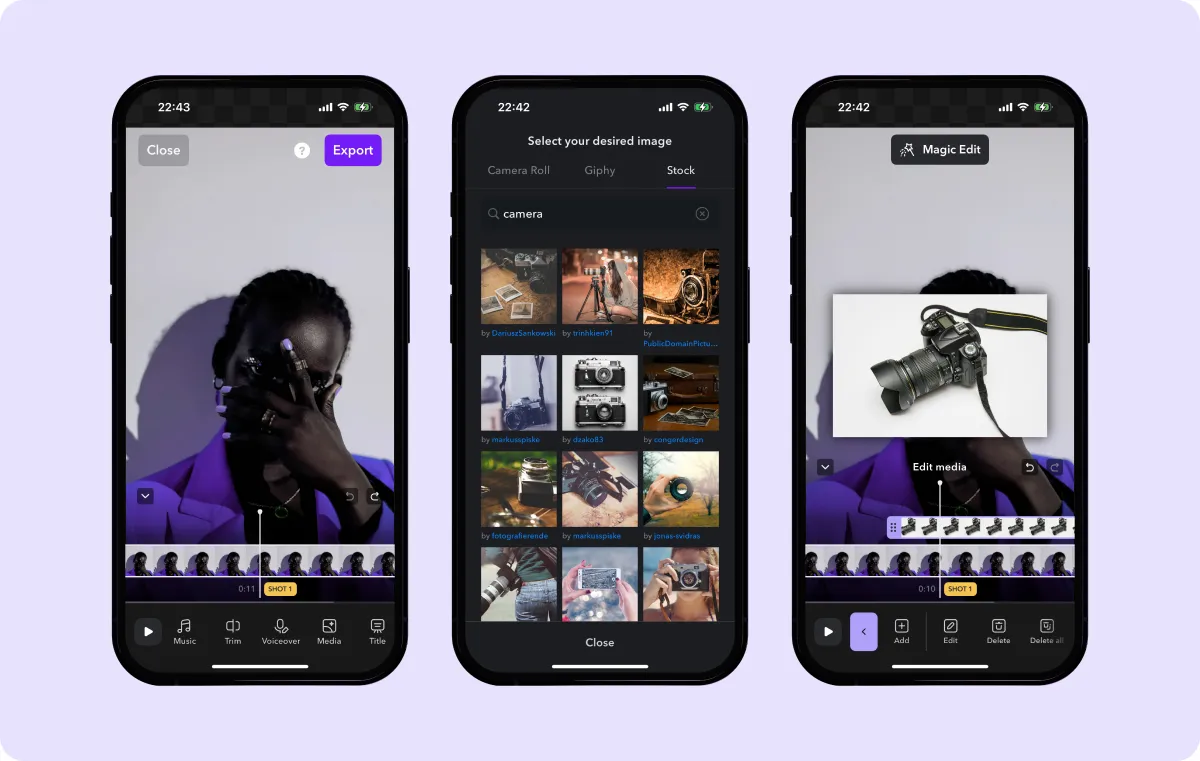 Screenshots of Caption’s AI Images and Emojis features.