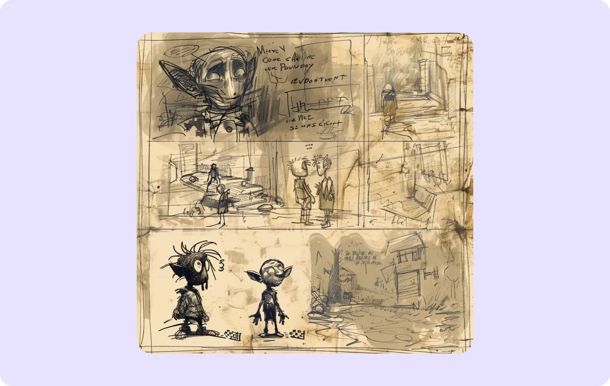 Example of a traditional storyboard of a scene